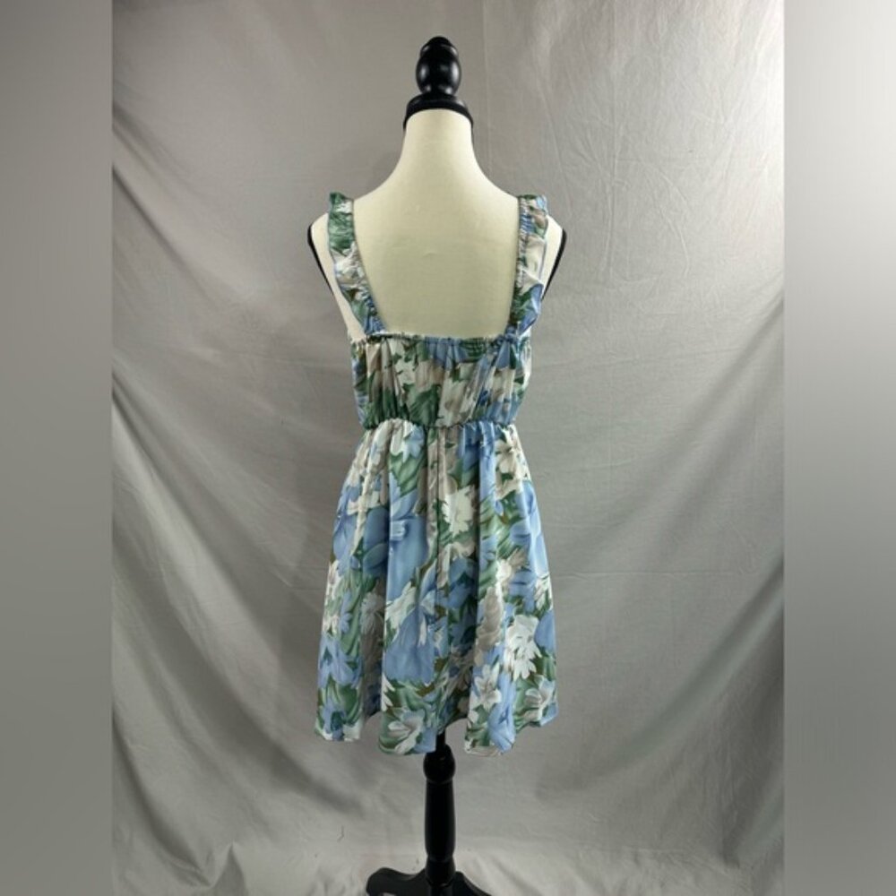 Blue Flower Print Ruffle Hem Mini Cami Dress - Picture 9 of 9